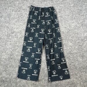 NBA Pajama Pants Boys Small Black Green Brooklyn Nets UNK All Over Print Pull On